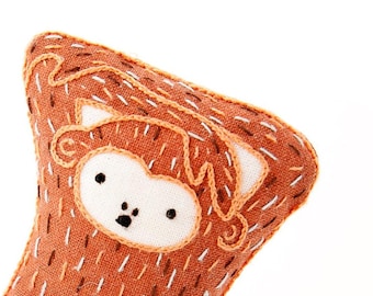 Modern Hand Embroidery Kit | Kiriki Press Embroidered Doll Kit to Make Your Own Plushie - MONKEY