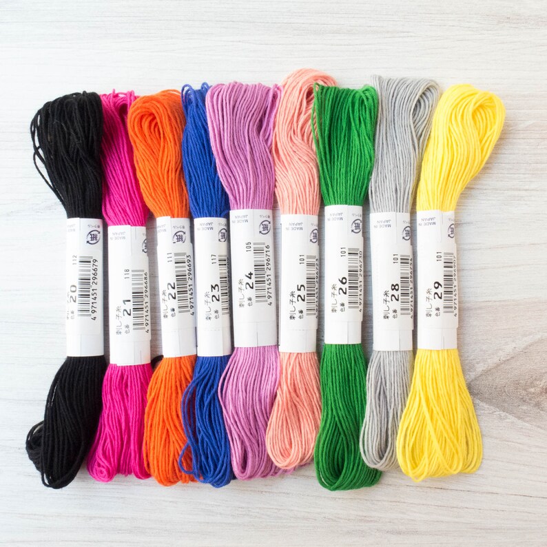 BRIGHT NIGHTS Japanese Sashiko Cotton Thread Collection with 9 Bright Colors for Hand Embroidery Sashiko Thread Set Sashiko Mending