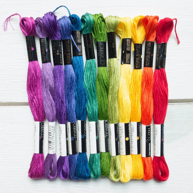 Cosmo Embroidery Floss Set Rainbow Embroidery Floss Collection Lecien Cosmo Embroidery Thread 12 skein floss kit COLOR WHEEL image 2