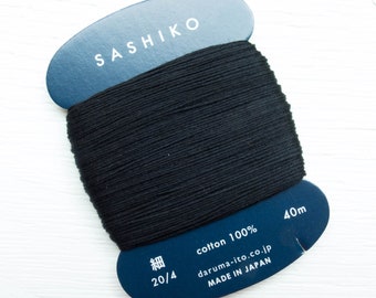 Thin Sashiko Thread | Daruma Carded Thin Sashiko Thread Single Strand Cotton Floss for Visible Mending, Boro, Hand Embroidery - BLACK (219)