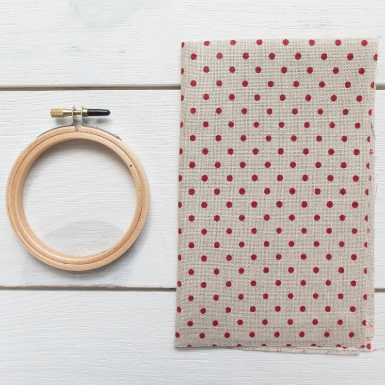 Cross Stitch Fabric 32 Ct Linen Red Polka Dot on Natural Etsy