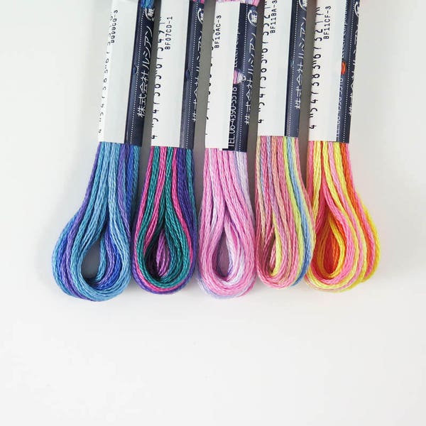 COSMO Seasons Embroidery Floss Set | Lecien Cosmo 6 Strand Cotton Variegated Embroidery Thread Set of 5 Skeins - UNICORN TAILS