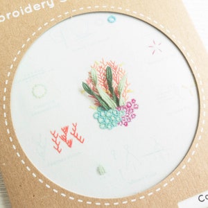 Modern Embroidery Stitch Sampler | Kiriki Press Embroidery Kit with Pre-Printed Embroidery Sampler Pattern & Embroidery Floss - CORAL REEF