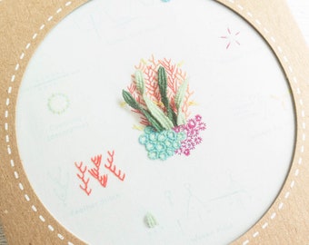 Modern Embroidery Stitch Sampler | Kiriki Press Embroidery Kit with Pre-Printed Embroidery Sampler Pattern & Embroidery Floss - CORAL REEF