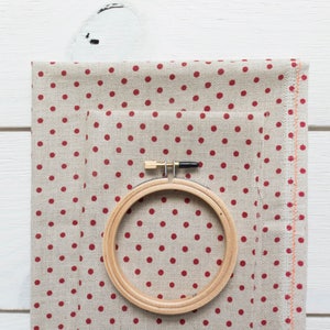 Cross Stitch Fabric | 32 ct Linen - Red Polka Dot on Natural Linen Polka Dot Linen Needlework Fabric Point de Croix - RED DOT
