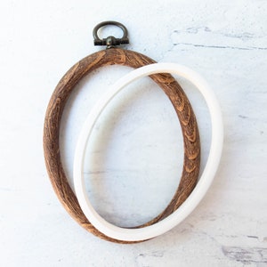 Oval Embroidery Hoop 2.75 in x 3 in Faux Wood Flexi Hoop, Plastic Embroidery Hoop, Frame SMALL OVAL image 2