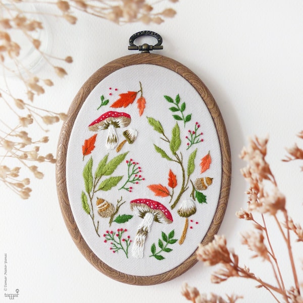 Modern Hand Embroidery Kit | 4 inch (10 cm) Oval  Hoop Art Embroidery Pattern by Tamar Nahir - Yanai -  MAGICAL AUTUMN