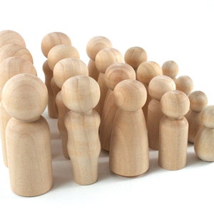 20 Wood Peg Dolls - DIY Figures - Waldorf Wooden Figurine - 4 Family Set of 5