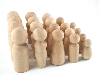 20 Wood Peg Dolls - DIY Figures - Waldorf Wooden Figurine - 4 Family Set of 5