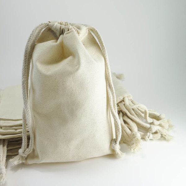 Muslin Bags | 25 Large Cotton Muslin Gift Bags Pouches (5 by 8 inch) for Jewelry, Wedding Favors | Unbleached Muslin Favor Bags