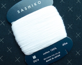 Thin Sashiko Thread | Daruma Carded Thin Sashiko Thread Single Strand Cotton Floss for Visible Mending, Hand Embroidery - WHITE (201)