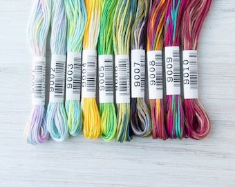 Variegated Embroidery Floss Set | Lecien COSMO Seasons Embroidery Thread Set for Hand Embroidery - 9000 SERIES COLLECTION 1 (9001-9010)