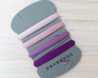 Silk Thread Set | Kinkame Japanese Silk Floss Cards with 4 Colors per Set for Hand Embroidery, Applique, Mending - LAVENDER #9