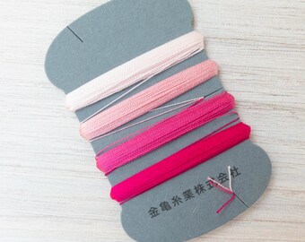 Silk Thread Set | Kinkame Japanese Silk Floss Cards with 4 Colors per Set for Hand Embroidery, Applique, Mending - ROSE #3