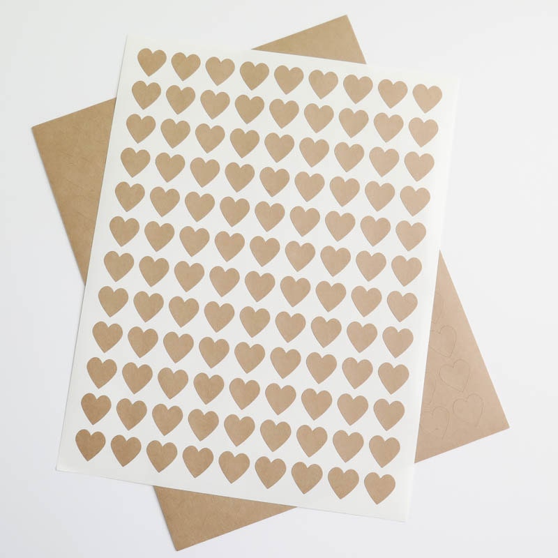 Kraft Labels | Small Heart Stickers, Brown Kraft Labels, Ink Jet and Laser Printable for Wedding Invitations, Scrapbooking, Packaging