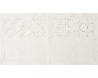 Sashiko Coasters Sampler | Lecien Cosmo Sashiko Sampler Pre-Printed on Cotton Fabric, 4 Different 4 inch Designs - WHITE