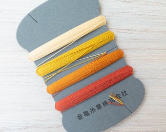 Ensemble de fils de soie | Cartes de soie japonaises Kinkame avec 4 couleurs par lot pour broderie, appliqué et raccommodage à la main - COUCHER DE SOLEIL #2