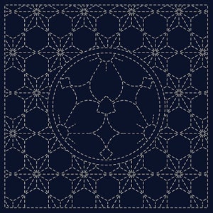 Sashiko Embroidery Kit | Japanese Hand Embroidery, Sashiko Fabric with Pre-Printed Pattern - YAMAZAKURA (22C)