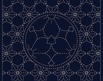 Sashiko Embroidery Kit | Japanese Hand Embroidery, Sashiko Fabric with Pre-Printed Pattern - YAMAZAKURA (22C)
