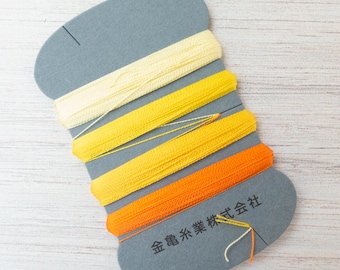 Ensemble de fils de soie | Cartes de soie japonaise Kinkame avec 4 couleurs par lot pour broderie, appliqué, raccommodage à la main - COUCHER DE SOLEIL #1