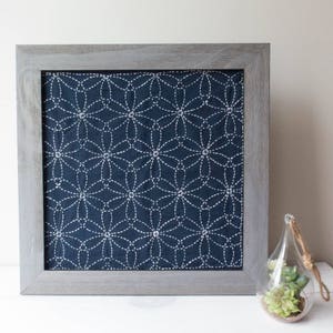 Sashiko Kit | Olympus Sashiko Embroidery Pattern, Traditional Japanese Design - Hanazashi on Navy Fabric (No 212)