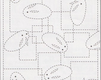 Japanese Sashiko Embroidery Kit | Pre-printed Sashiko Fabric Pattern Sampler, Embroidery Kit -  Bunny USAGI (No 42) on White Fabric