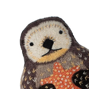 Modern Hand Embroidery Kit | Kiriki Press Embroidered Doll Kit to Make Your Own Plushie - OTTER