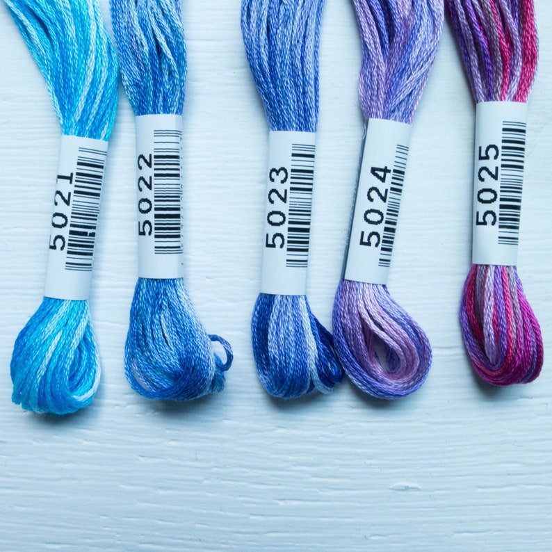 Variegated Embroidery Floss Lecien COSMO Seasons Embroidery Thread Set for Hand Embroidery, Cross Stitch, Quilting PURPLES 5021-5025 image 2