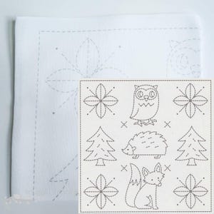 Woodland Sashiko Kit | Olympus Sashiko Embroidery Pattern,  Sashiko Pillow Sampler - Forest Friends (H1031)