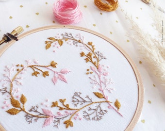 Modern Hand Embroidery Kit | 4 inch (10 cm) Floral Hoop Art Embroidery Pattern by Tamar Nahir - Yanai - WILDFLOWER HEART
