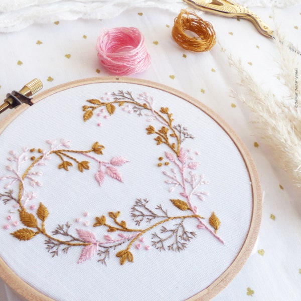 Modern Hand Embroidery Kit | 4 inch (10 cm) Floral Hoop Art Embroidery Pattern by Tamar Nahir - Yanai - WILDFLOWER HEART