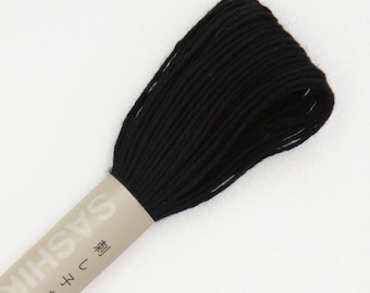 Japanese Sashiko Thread | Olympus Medium Weight Cotton Thread for Sashiko Stitching, Visible Mending, Big Stitch Quilting - BLACK (#20)