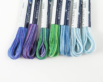 COSMO Seasons Embroidery Floss Set | Lecien Cosmo 6 Strand Cotton Variegated Embroidery Thread Set of 7 Skeins - TRANQUIL SKIES