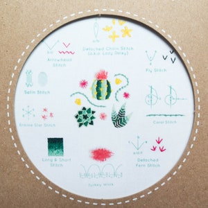 Modern Embroidery Stitch Sampler | Kiriki Press Embroidery Kit with Pre-Printed Embroidery Sampler Pattern & Embroidery Floss - SUCCULENT