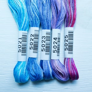 Variegated Embroidery Floss Lecien COSMO Seasons Embroidery Thread Set for Hand Embroidery, Cross Stitch, Quilting PURPLES 5021-5025 image 3