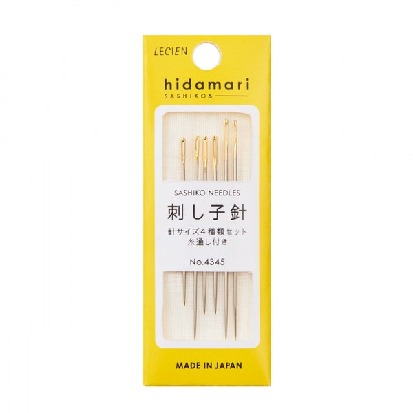 Sashiko Needles | Lecien Cosmo Hidamari Sashiko Needle Set of 6 Large Eye Needles in 4 Different Sizes for Sashiko Embroidery, Boro, Mending