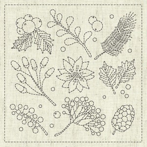 Sashiko Sampler | Pre-Printed Sashiko Design on Cotton Linen Fabric Ready to Stitch Sashiko Embroidery Pattern - LITTLE GATHERING