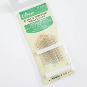 Embroidery Needles Assortment Pack | Clover Gold Eye Embroidery Needles No. 3 - 9 (16 needle pack)