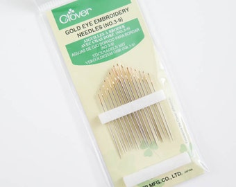 Embroidery Needles Assortment Pack | Clover Gold Eye Embroidery Needles No. 3 - 9 (16 needle pack)