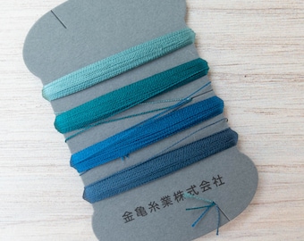 Silk Thread Set | Kinkame Japanese Silk Floss Cards with 4 Colors per Set for Hand Embroidery, Applique, Mending - OCEAN #6