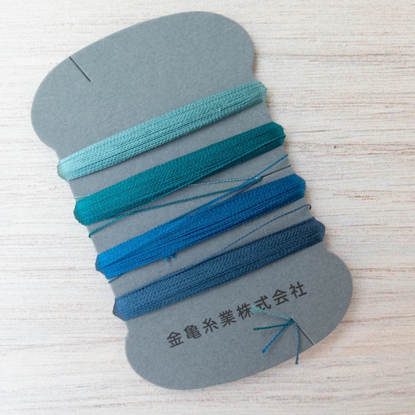 Silk Thread Set | Kinkame Japanese Silk Floss Cards with 4 Colors per Set for Hand Embroidery, Applique, Mending - OCEAN #6