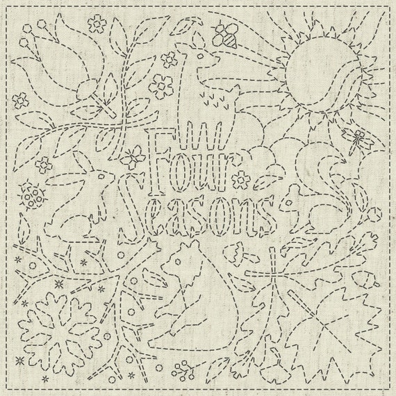 Pre-printed Sashiko Sampler Panel - Seasons Pre-printed Sashiko Sampler Panel - Seasons