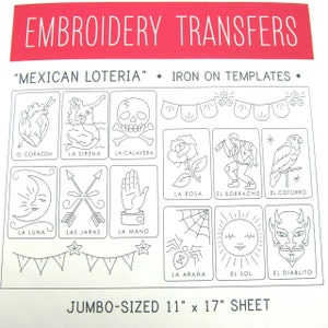 Embroidery Pattern - Sublime Stitching Iron on Transfer Hand Embroidery Pattern - Mexican Loteria Big Sheet