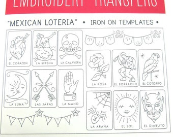 Embroidery Pattern - Sublime Stitching Iron on Transfer Hand Embroidery Pattern - Mexican Loteria Big Sheet