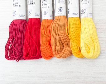 Jeu de fils sashiko | Collection de fils de coton sashiko japonais avec 6 couleurs chaudes pour broderie à la main, raccommodage sashiko, courtepointe - LEVER DU LUNDI