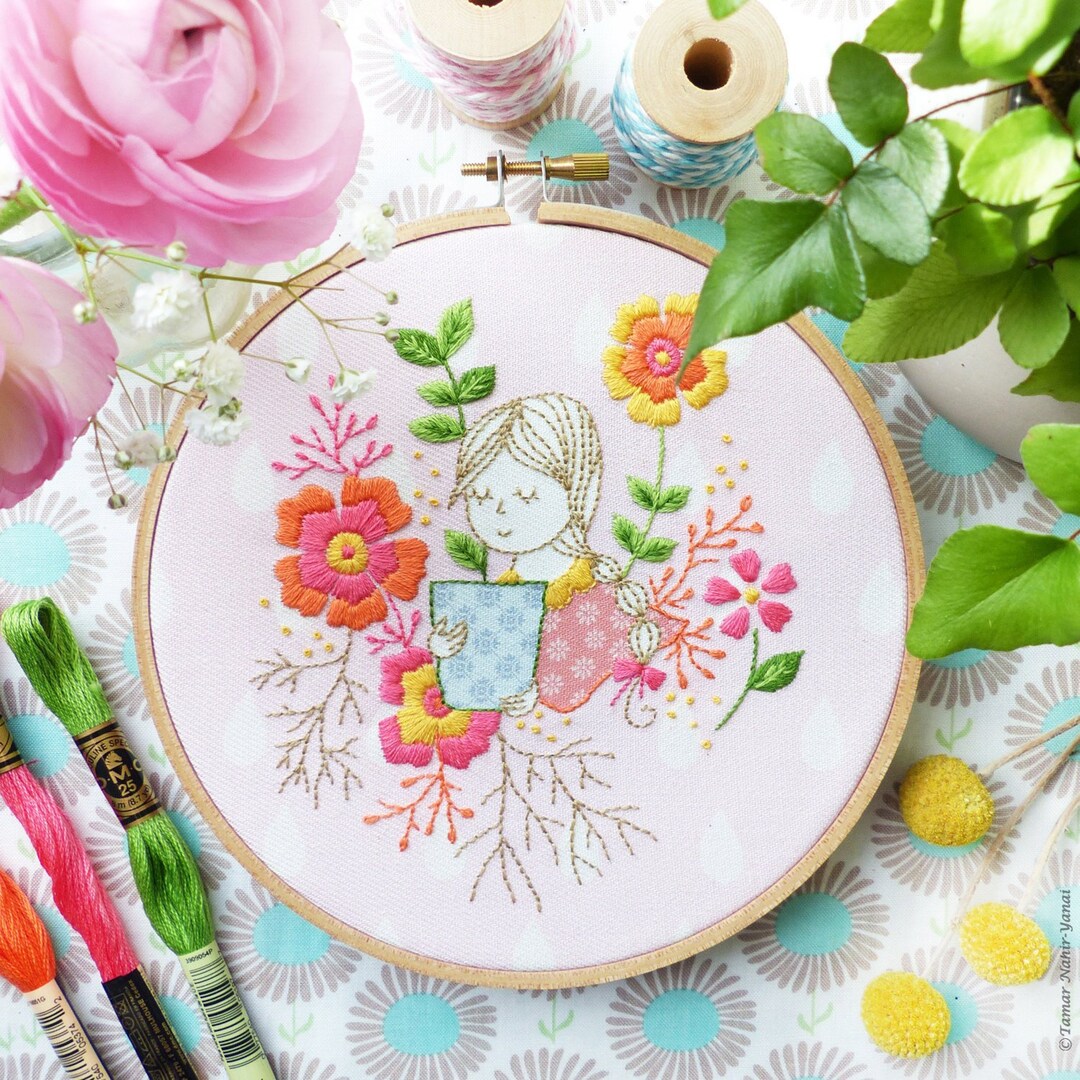 Modern Hand Embroidery Kit | 6 Inch (15 Cm) Nursery Decor Hoop Art ...