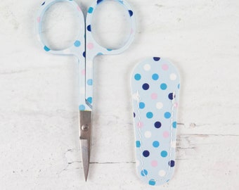 Cute Embroidery Scissors with Case | Polka Dot Small Scissors for Embroidery, Sewing, Quilting, Knitting - Light Blue PASTEL DOTS