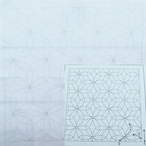 Sashiko Kit | Olympus Sashiko Embroidery Pattern, Traditional Japanese Design - Hanazashi on White Fabric (No 12)