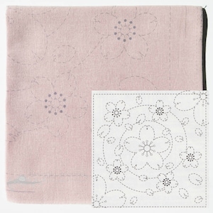 Sashiko Kit | Japanese Embroidery Kit with Pre-printed Sashiko Fabric Pattern - SAKURA Cherry Blossom on Pink (No 37)