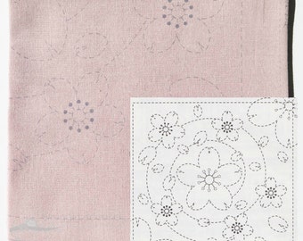 Kit Sashiko / Kit de bordado japonés con patrón de tela Sashiko preimpreso - SAKURA Cherry Blossom on Pink (No 37)